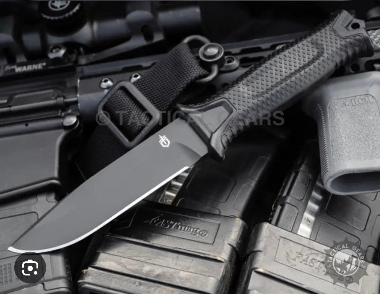 Gerber StrongArm Tactical Fixed Blade Knife Black – Full Tang Outdoor Survival Knife with Sheath