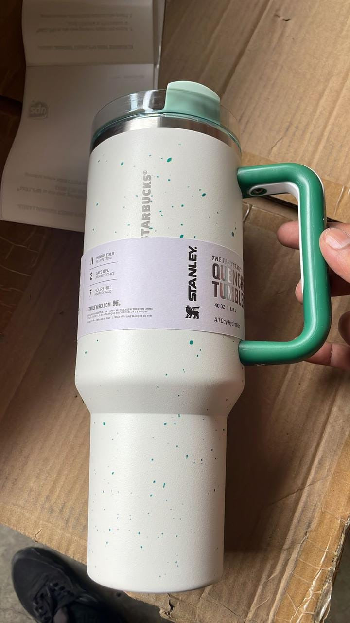 Starbucks x Stanley FlowState Quencher 40oz Speckled White Green Handle