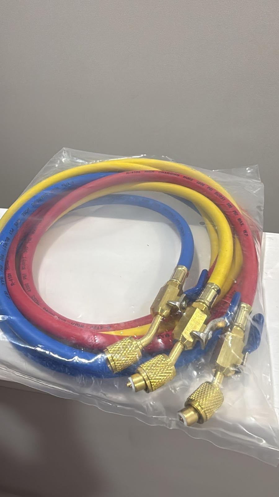R410A R22 R134A Refrigerant Charging Hose Set | 3-Piece Ball Valve 36"