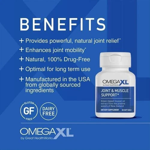 Omega XL Joint & Muscle Support Supplement – Green-Lipped Mussel Oil Extract, 60 Soft Gels