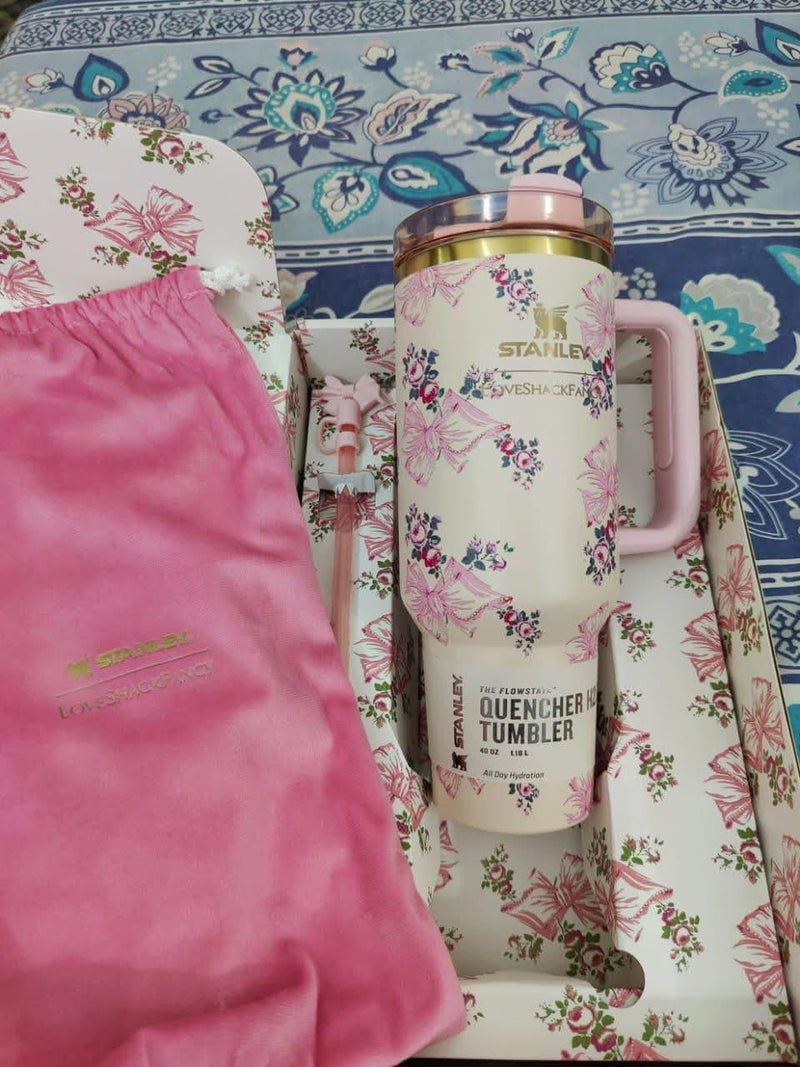 40oz Floral Insulated Tumbler with Handle & Straw | Stainless Steel Travel Mug