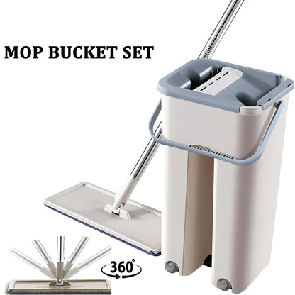 Flat Mop and Bucket Set – Wash & Dry 360° Floor Cleaning System with 2 Mop Pads
