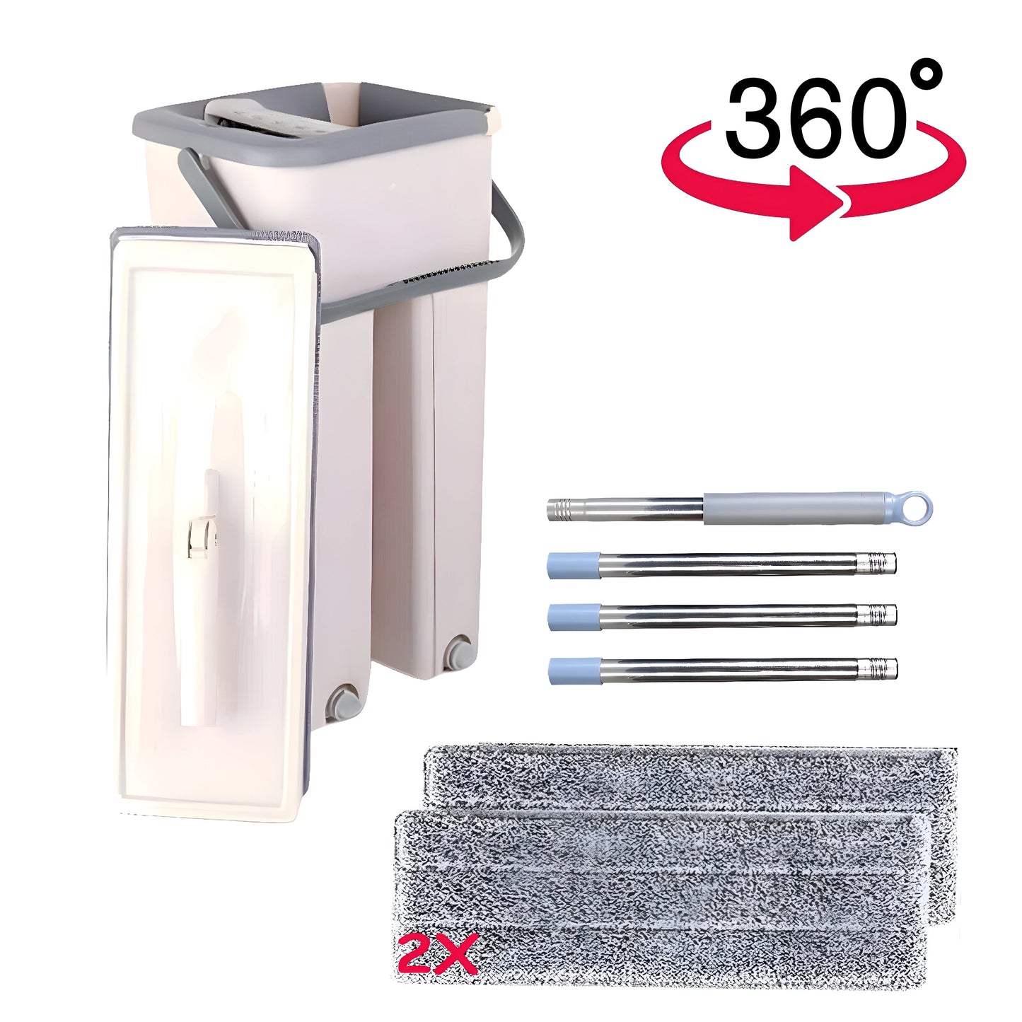 Flat Mop and Bucket Set – Wash & Dry 360° Floor Cleaning System with 2 Mop Pads