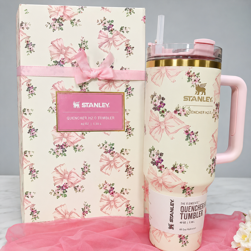 40oz Floral Insulated Tumbler with Handle & Straw | Stainless Steel Travel Mug