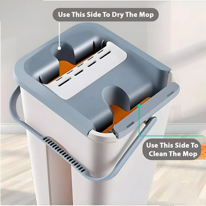 Flat Mop and Bucket Set – Wash & Dry 360° Floor Cleaning System with 2 Mop Pads
