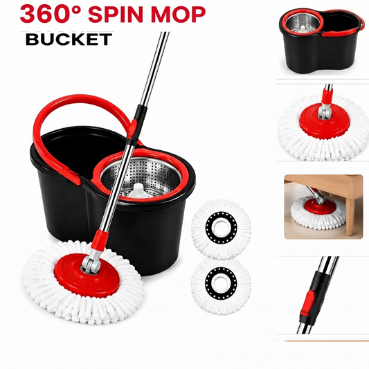 360° Spin Mop and Bucket Set with 2 Microfiber Refills – Rotating Floor Cleaning System