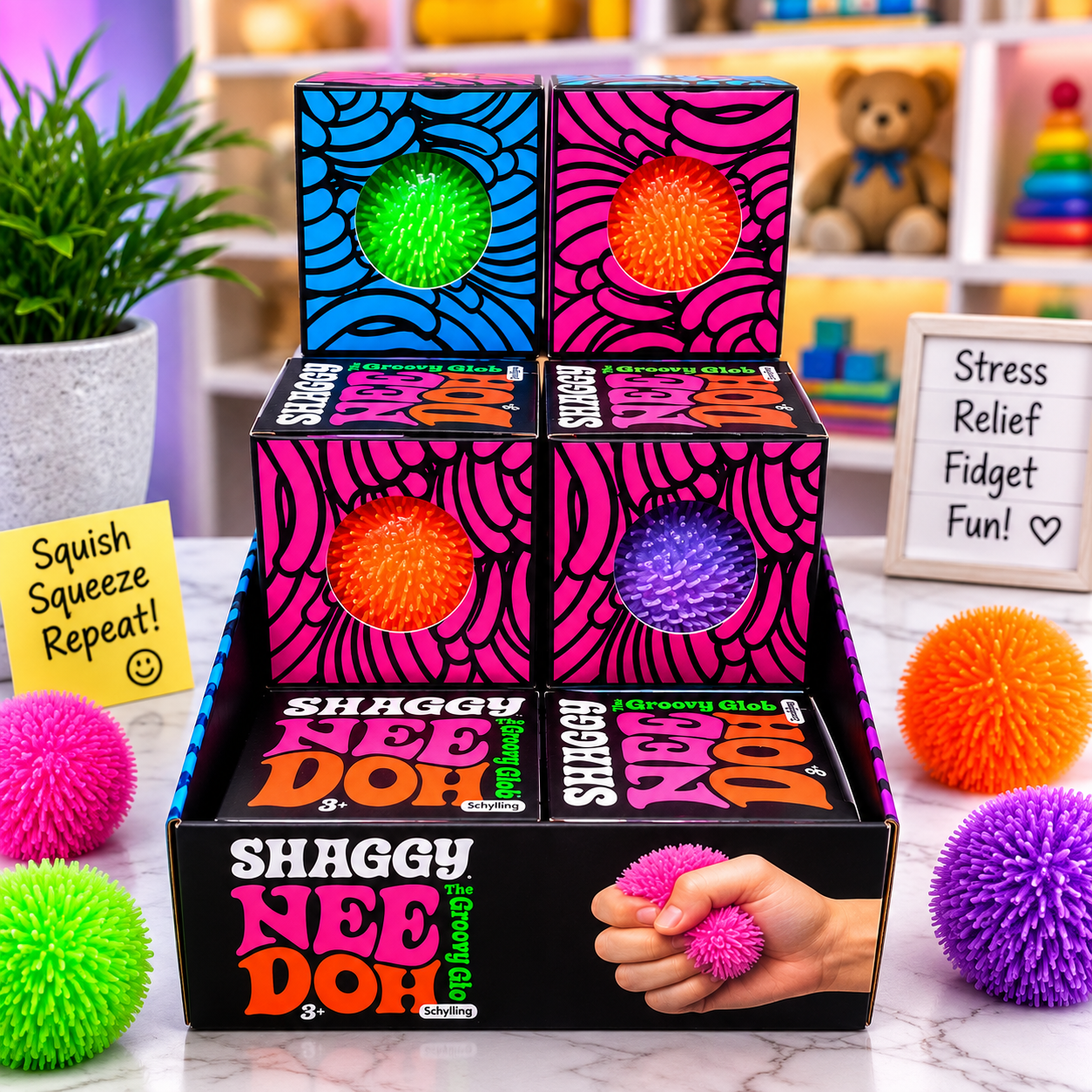 Shaggy Nee Doh Sensory Stress Ball Display Box | Squishy Fidget Toy