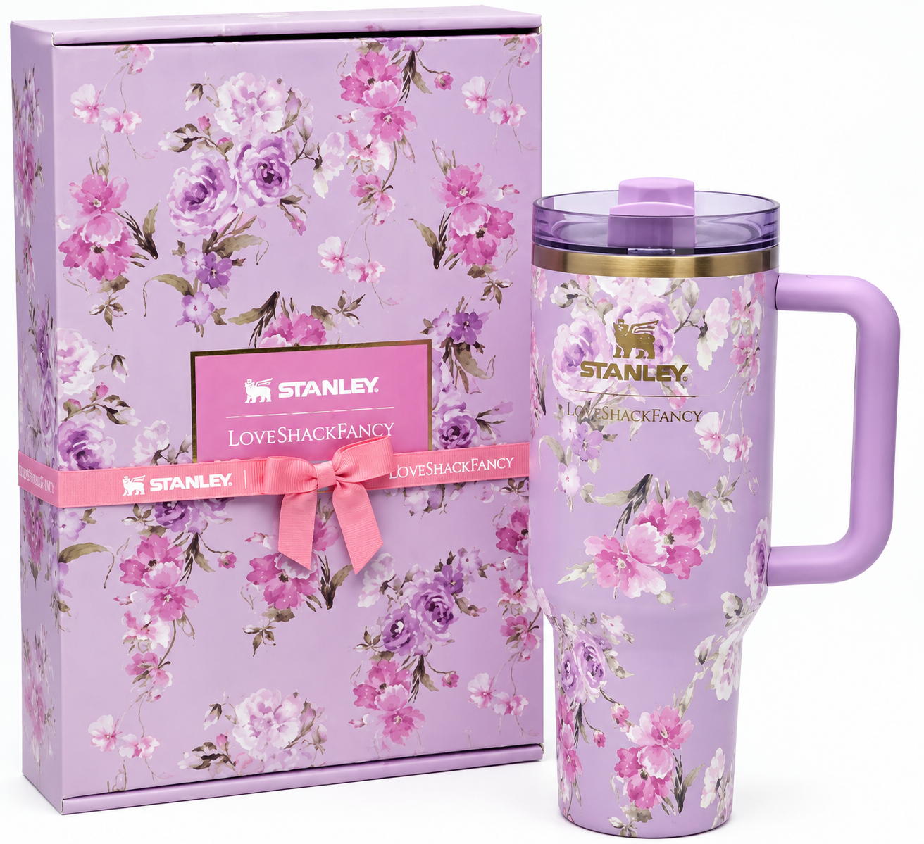 Stanley x LoveShackFancy 40oz Floral Quencher H2.0 Tumbler Purple Gift Box