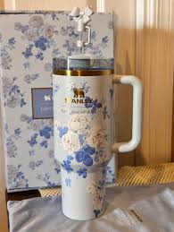 40oz Floral Stainless Steel Insulated Tumbler with Handle & Straw