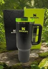 40oz Insulated Tumbler with Handle & Straw – Black Spider Web Design with Neon Green Lid (Gift Box Included)