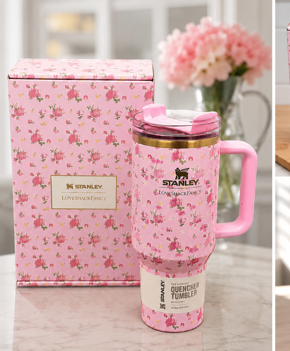 Stanley x LoveShackFancy 40oz Pink Floral FlowState Quencher Tumbler