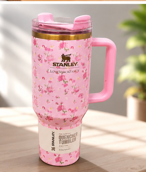 Stanley x LoveShackFancy 40oz Pink Floral FlowState Quencher Tumbler